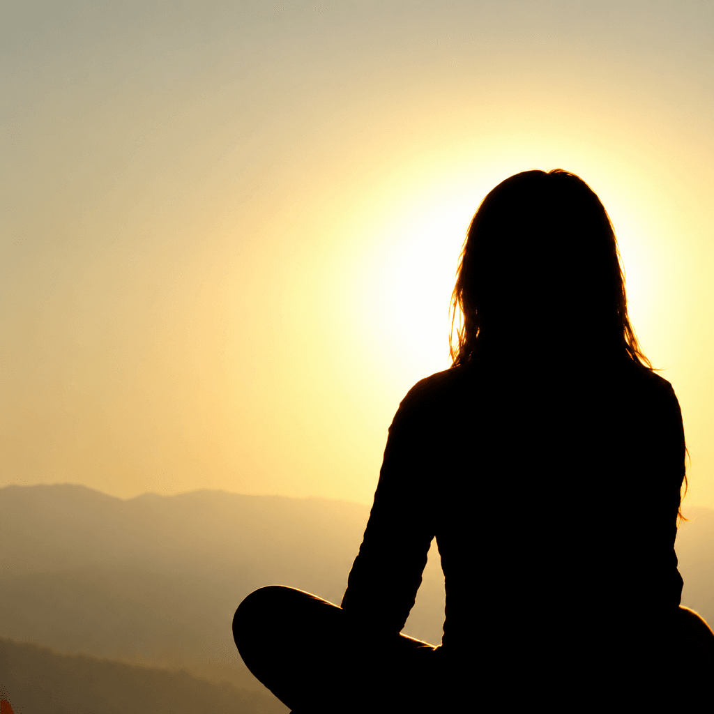 Meditation Bells app icon: a silhouette meditating in front of a golden sunset