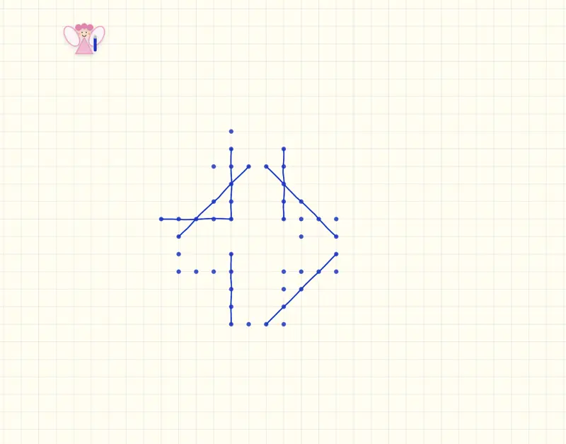 A game in progress: blue ink lines of five dots on graph paper